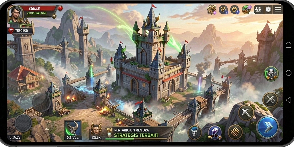 Tangkapan layar gameplay seru dari 365ZK yang menunjukkan pertempuran menara.