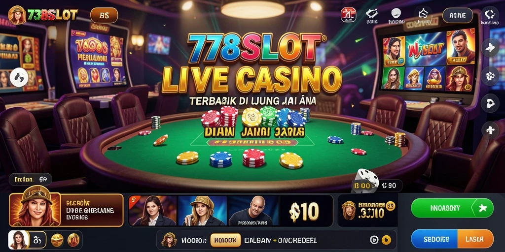 Screenshot gameplay <strong>738SLOT</strong> menampilkan dealer langsung yang berinteraksi dengan pemain.