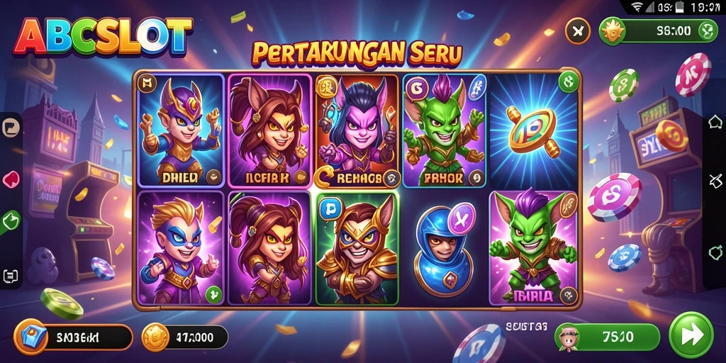Tampilan gameplay seru dengan karakter bertarung di arena menarik.