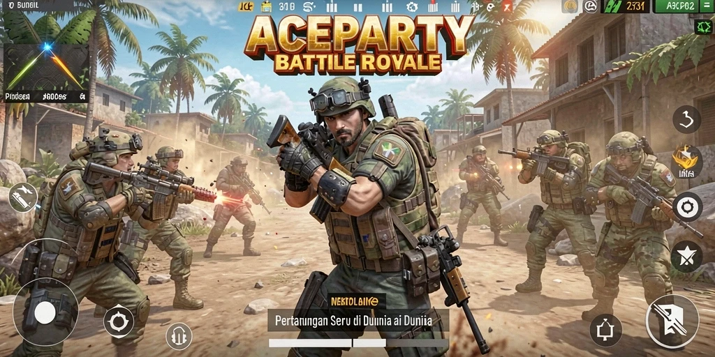 Gameplay seru ACEPARTY dalam pertempuran Battle Royale.