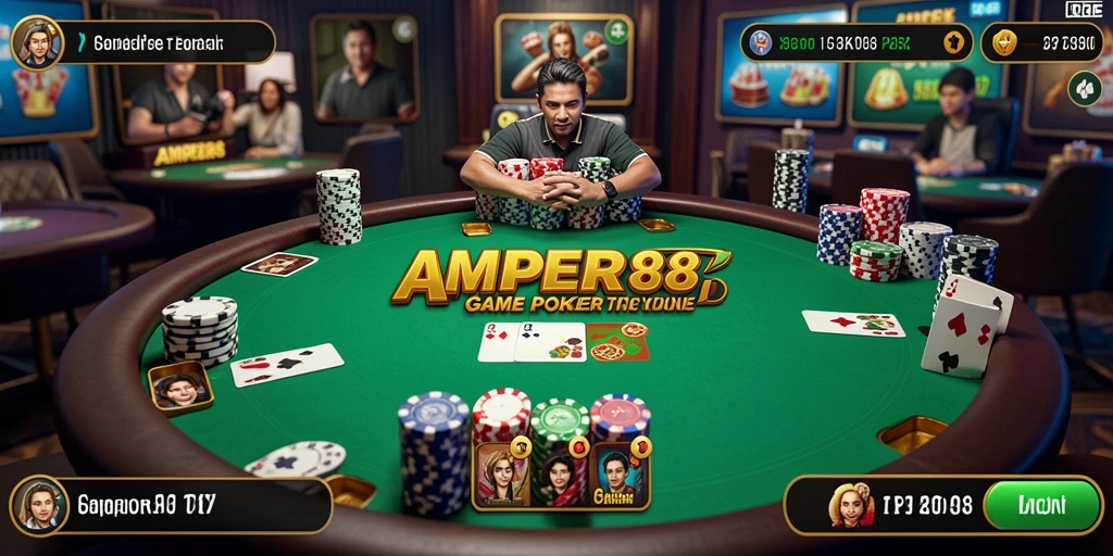 Screenshot gameplay AMPER88 menampilkan suasana Poker yang mendebarkan.