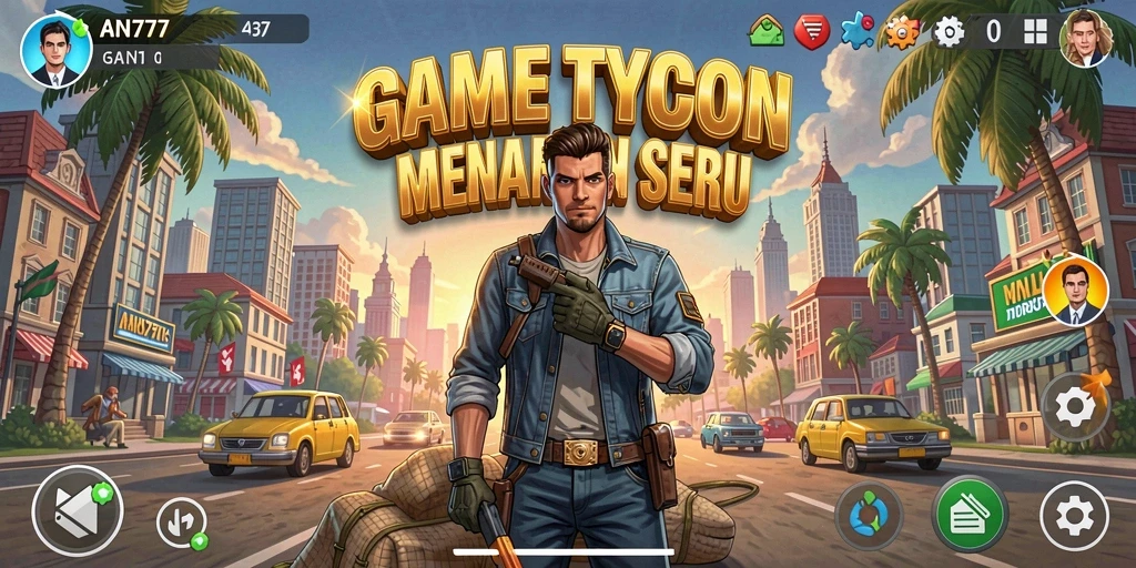Tangkapan layar gameplay AN777 menampilkan elemen Tycoon yang menarik.