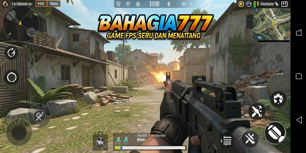 Tangkapan layar menampilkan aksi intens dalam permainan FPS BAHAGIA777.