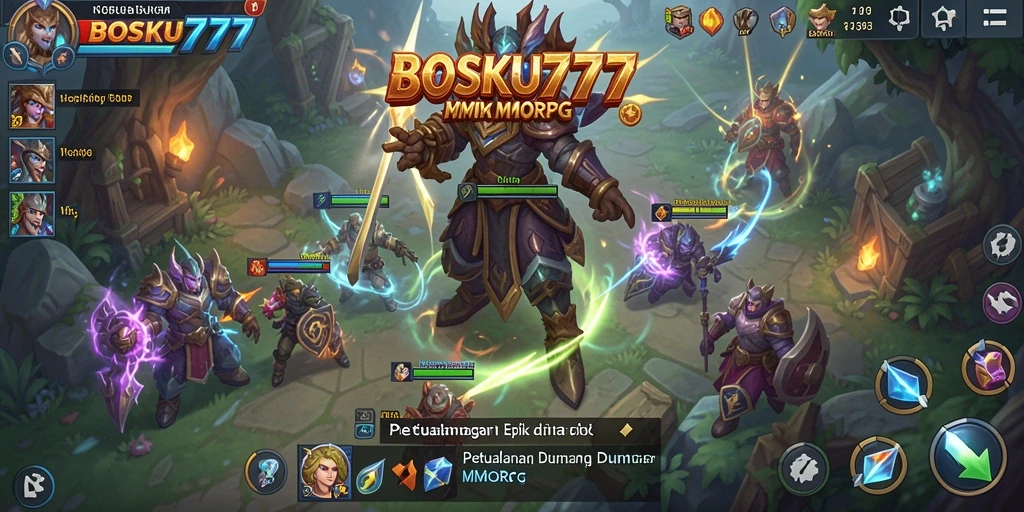 Screenshot gameplay BOSKU777 dengan karakter beraksi di dunia fantastis MMORPG.