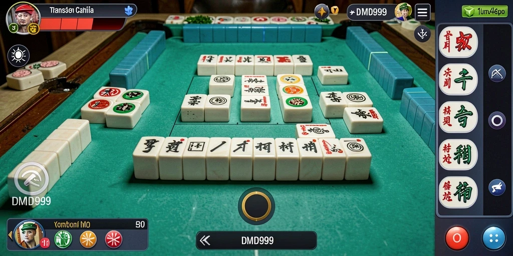 Screenshot gameplay DMD999 menunjukkan tantangan Mahjong yang menarik.