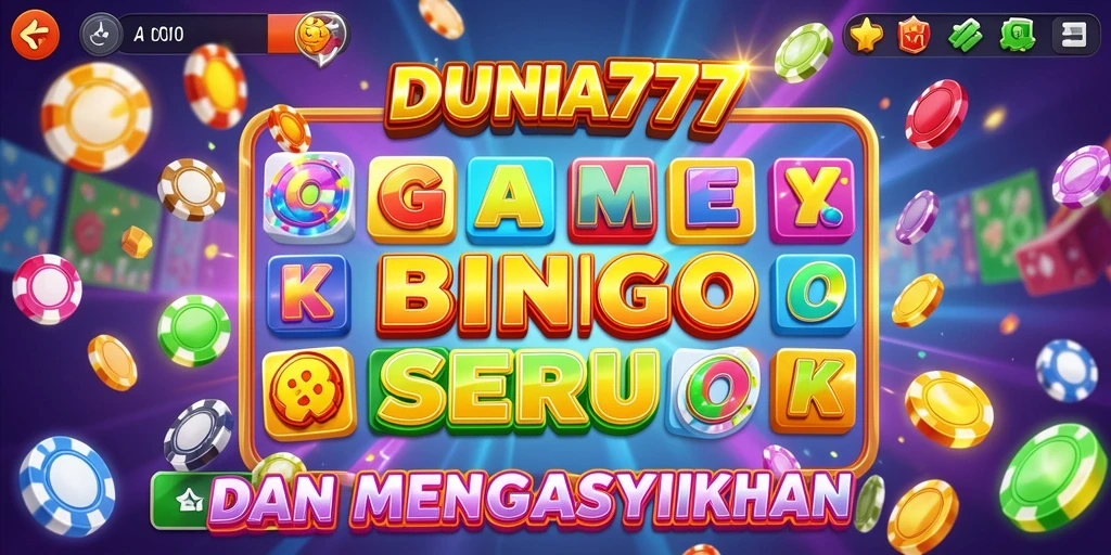 Tampilan gameplay seru DUNIA777 dengan kartu bingo dan angka yang diundi.