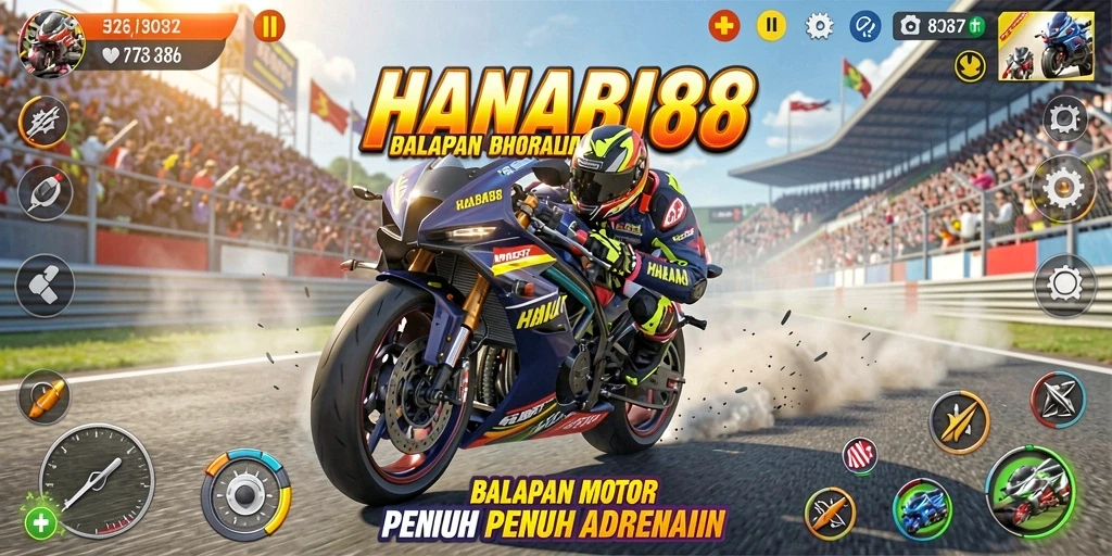 Screenshot HANABI88 menunjukkan balapan motor yang intens dan mendebarkan.