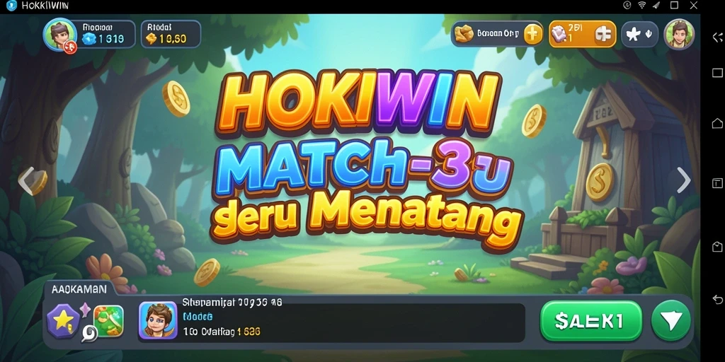 Tampilan gameplay HOKIWIN dengan level-match-3 yang penuh warna.