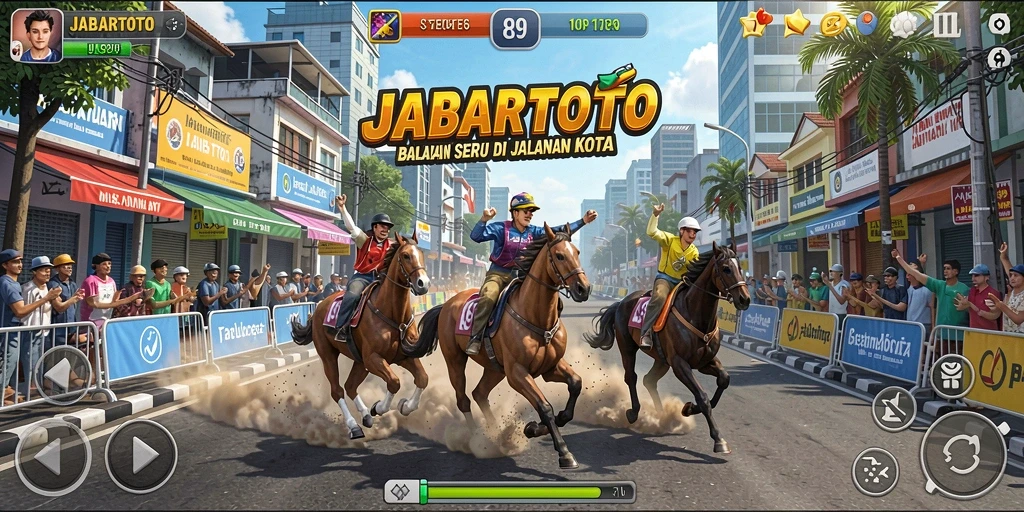 Screenshot gameplay JABARTOTO yang menunjukkan aksi balapan seru.