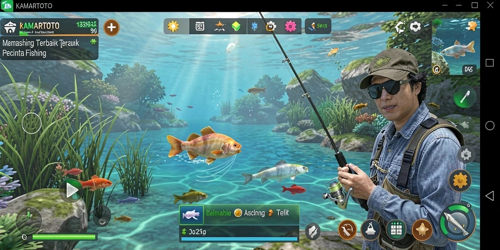 Tampilan gameplay KAMARTOTO yang menakjubkan dengan suasana memancing yang realistis.