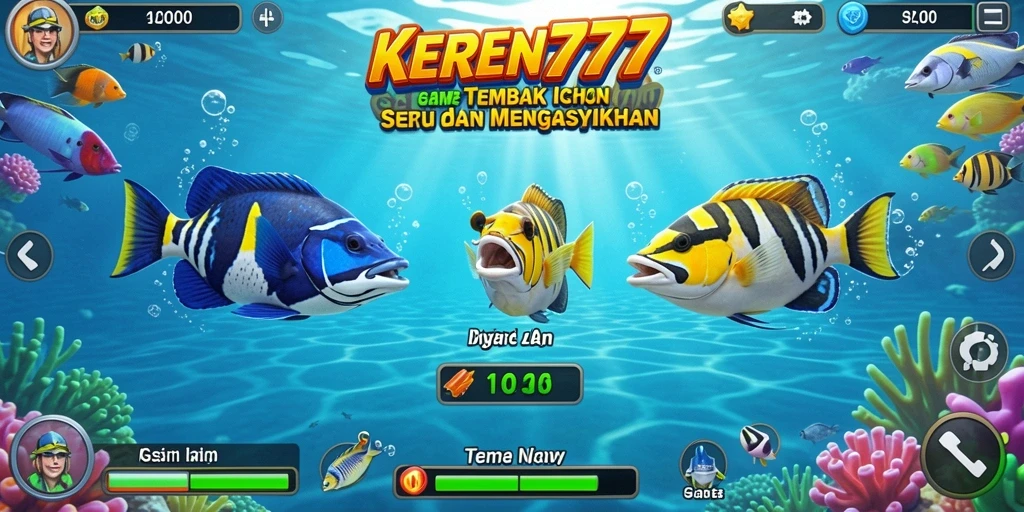 Tampilan permainan KEREN777 menampilkan aksi seru menembak ikan.