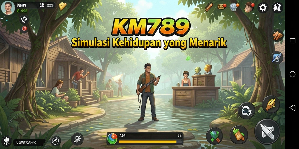 Tampilan gameplay <strong>KM789</strong> menunjukkan dunia simulasi yang kaya dan interaktif.