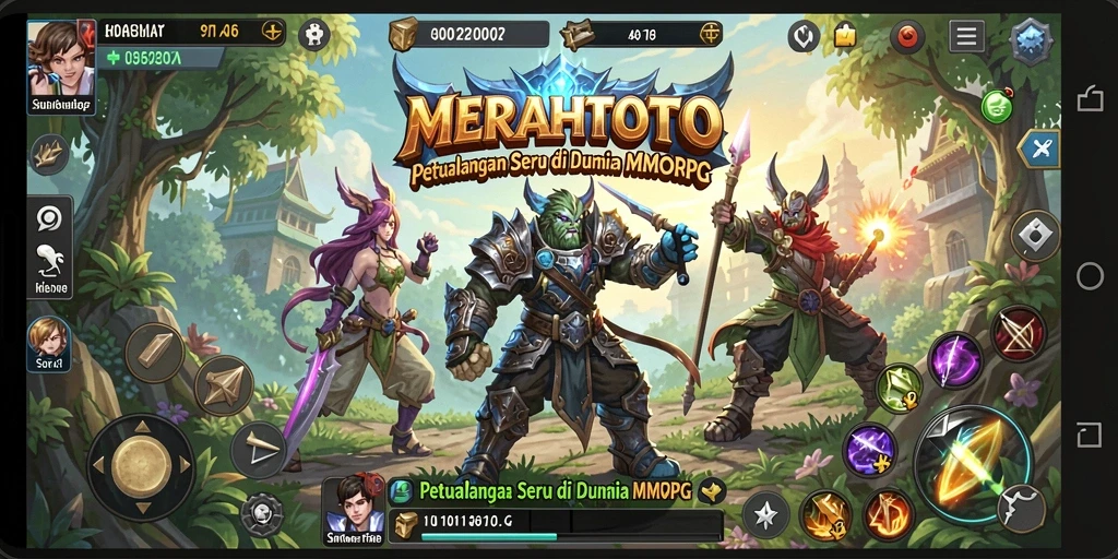 Tangkapan layar utama MERAHTOTO menampilkan aksi seru di dunia MMORPG.