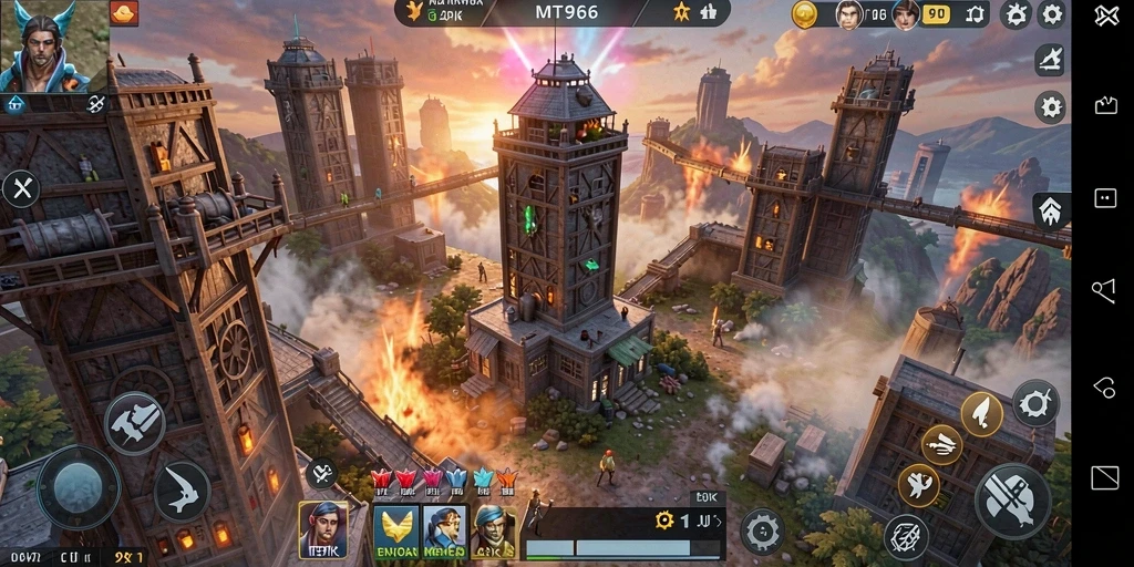 Tampilan seru gameplay Tower Defense dari MT966 dengan menara yang beragam.