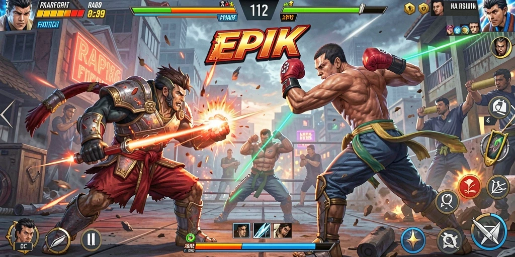 Screenshot gameplay seru dari RAP89, menampilkan pertarungan intens.