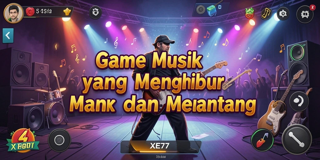 Tampilan gameplay XE77 dengan momen seru bermain musik.