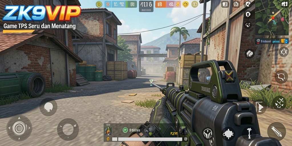 Tangkapan layar gameplay ZK9VIP menampilkan aksi seru dalam pertempuran TPS.
